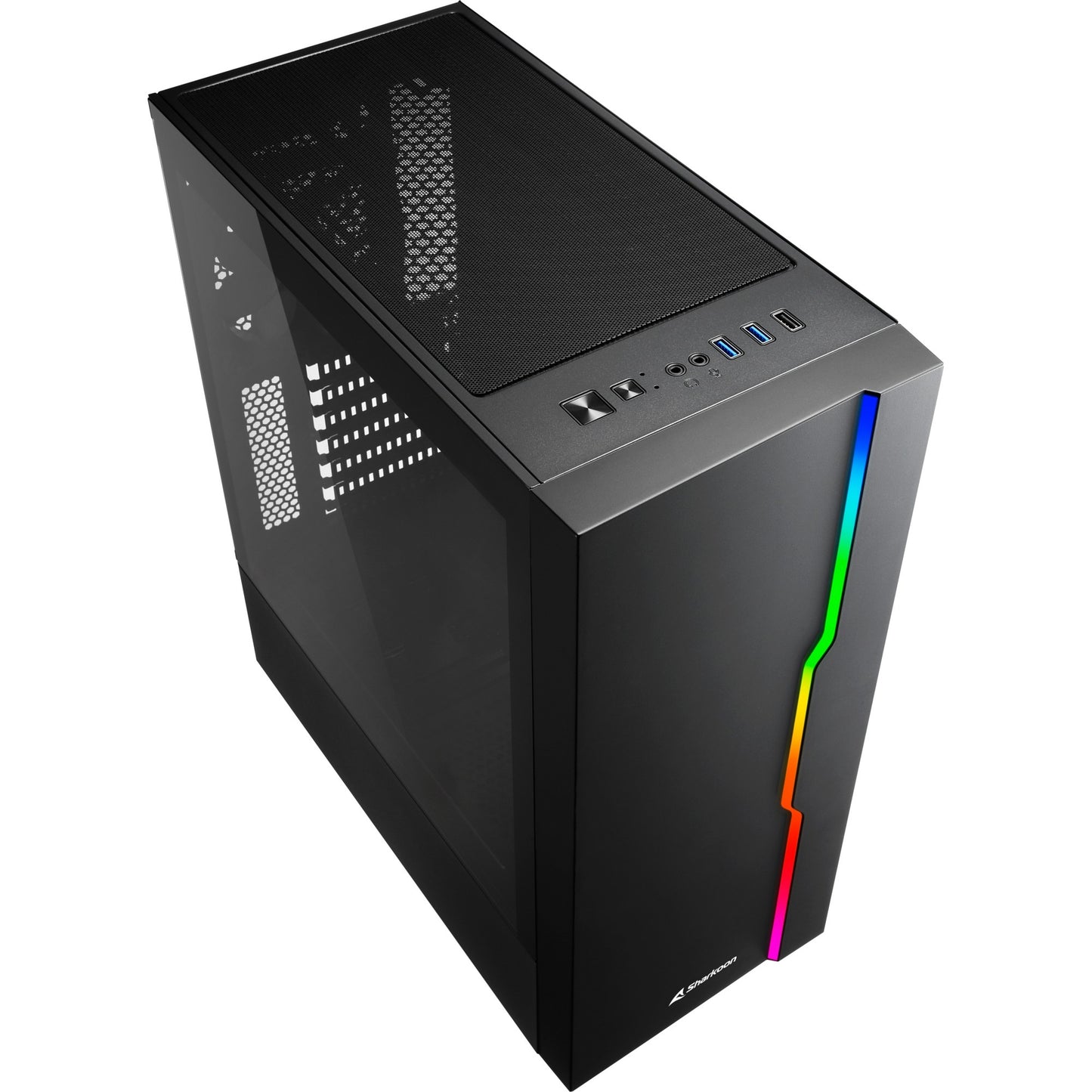 Sharkoon rgb slider midi tower behuizing (zwart | 3x usb-a | rgb | tempered glass)