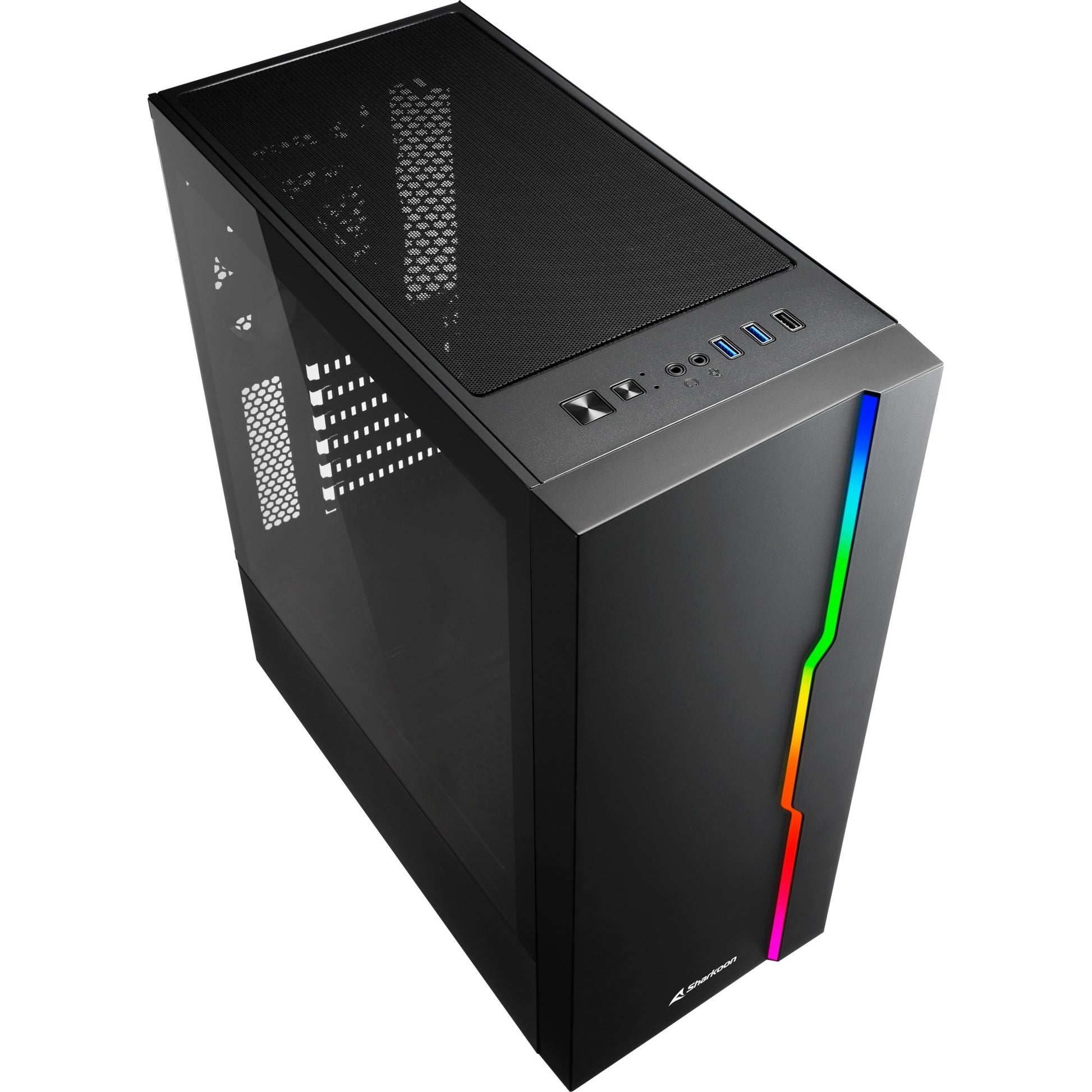 Sharkoon rgb slider midi tower behuizing (zwart | 3x usb-a | rgb | tempered glass)