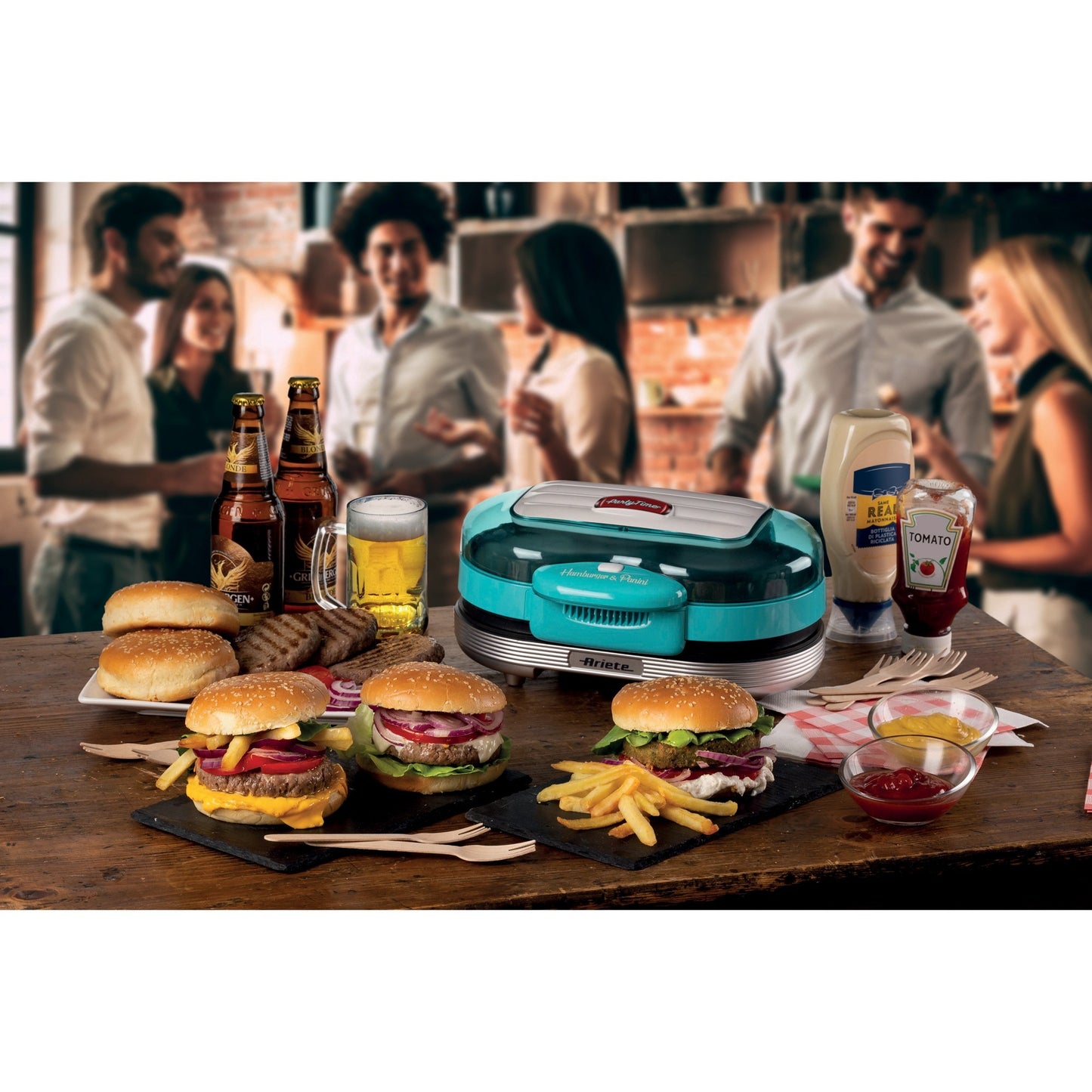 Ariete party time hamburger maker 0205 01 elektrische bakplaat (lichtblauw wit)