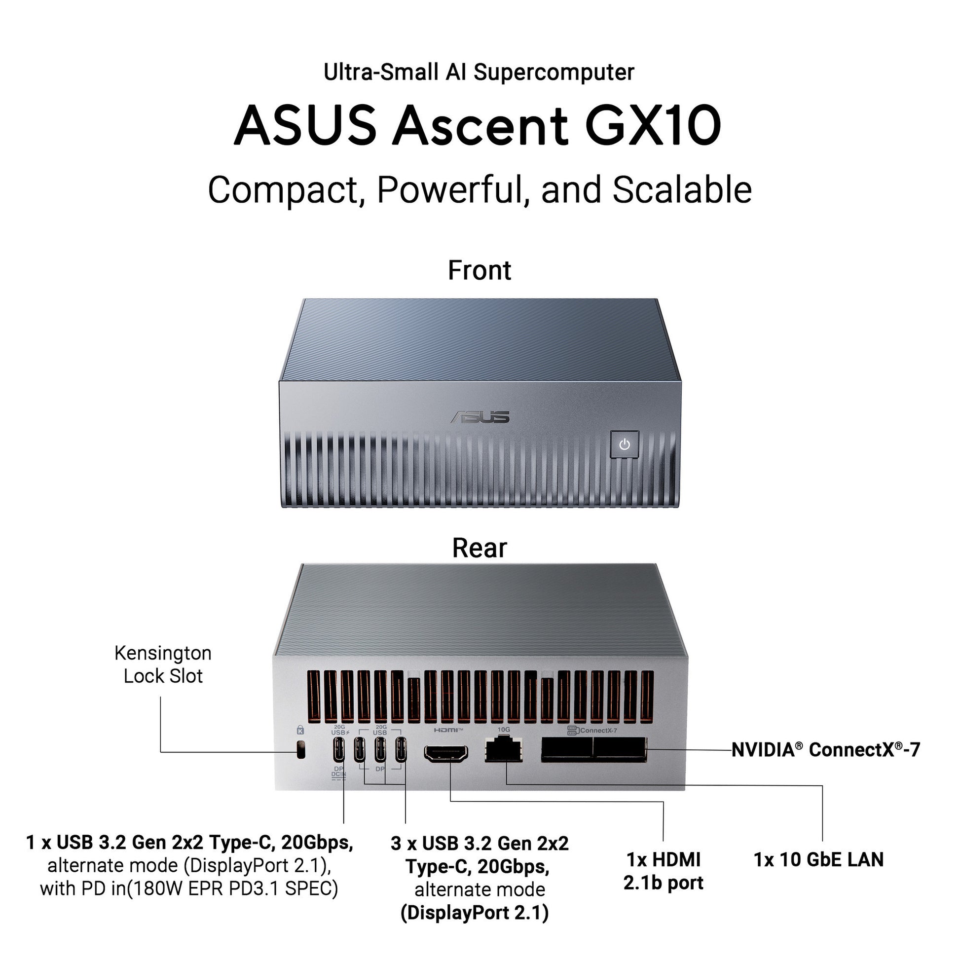 Asus ascent gx10 arm v9.2-a 128 1 mini-pc (donkergrijs | nvidia gb10 grace blackwell | dgx spark | nvlink-c2c | 128 gb | 1 tb ssd)