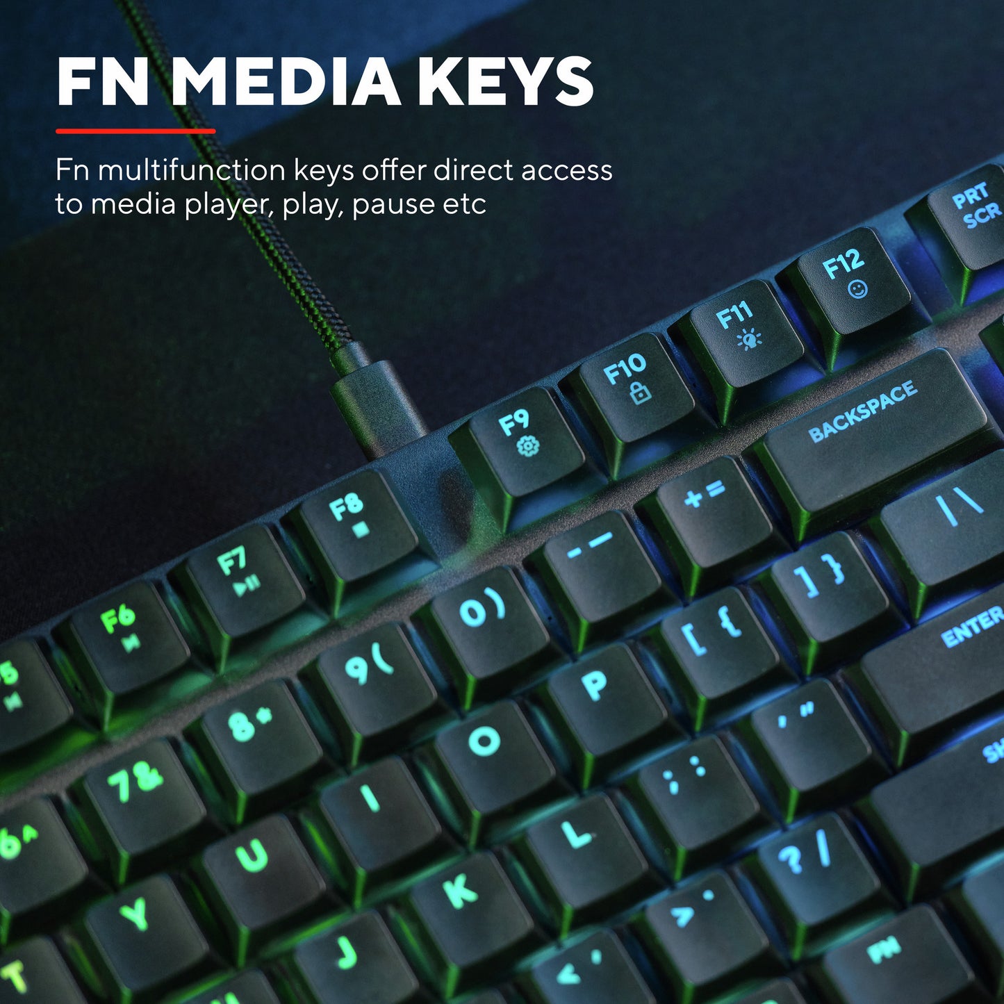 Trust gxt 866 torix mechanisch gaming toetsenbord (zwart, us lay-out (qwerty), huano red, 100%, rgb)