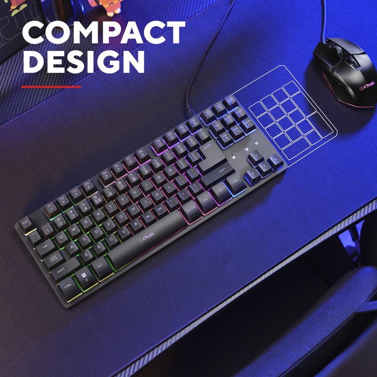 Trust gxt 833 thado toetsenbord met tkl-verlichting (zwart, us lay-out (qwerty), 80% (tkl), rgb)