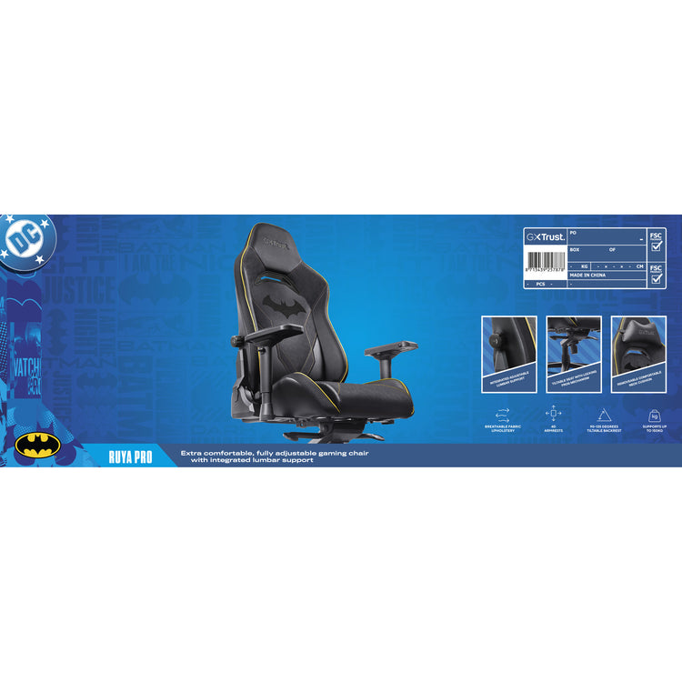 Trust gxt 721bm ruya pro batman gaming stoel (zwart geel)