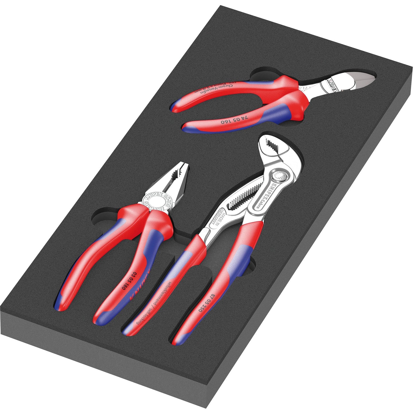 Wera 9780 schuimrubberen inzetstuk met knipex tangen set 1, 3‑delig tangenset (zwart grijs, in schuiminzet voor werkplaatswagen)