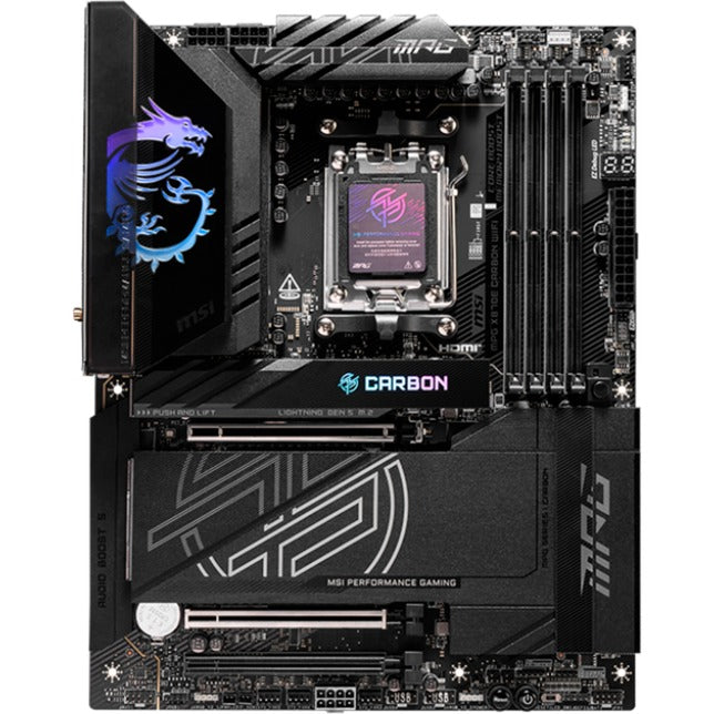 Msi mpg x870e carbon wifi socket am5 moederbord (raid, 5gb-lan, 2,5gb-lan, wi-fi 7, bt, sound, atx)
