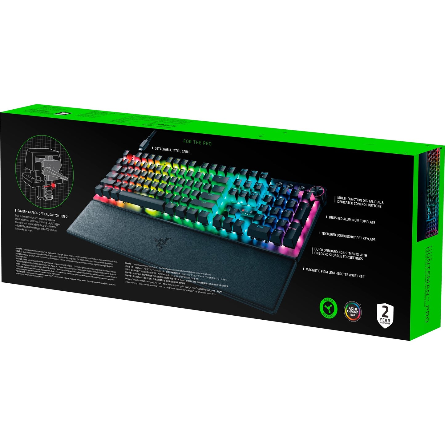 Razer huntsman v3 pro rgb mechanisch gaming toetsenbord (zwart, us lay-out (qwerty), analog optical gen 2, 100%, double-shot pbt)