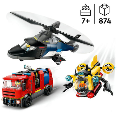 Lego city 60462 helikopter, brandweerauto en onderzeeer remix
