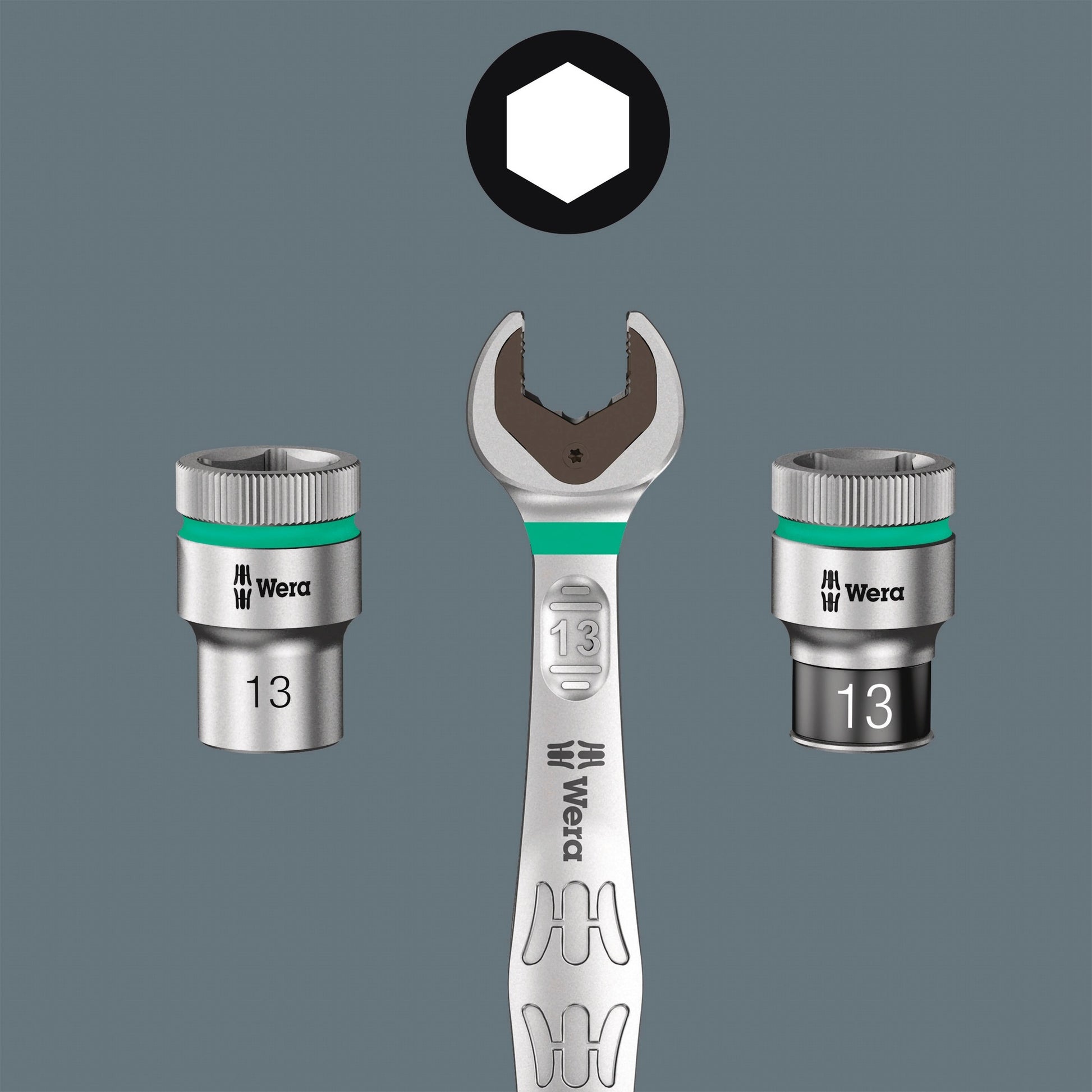 Wera 9608 dop-magneetstrip b impaktor imperial 1 dopsleutel (zwart groen, 9‑delig)
