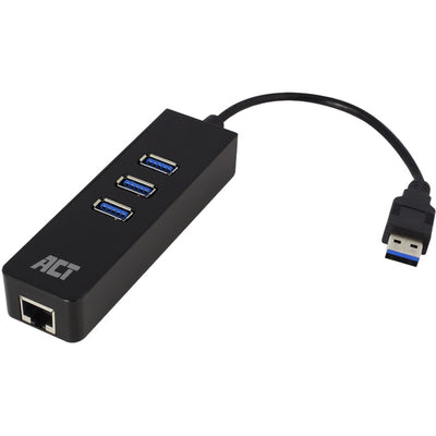 Act connectivity ac6310 usb hub 3.2 met 3 usb-a poorten en ethernet usb-hub (zwart)