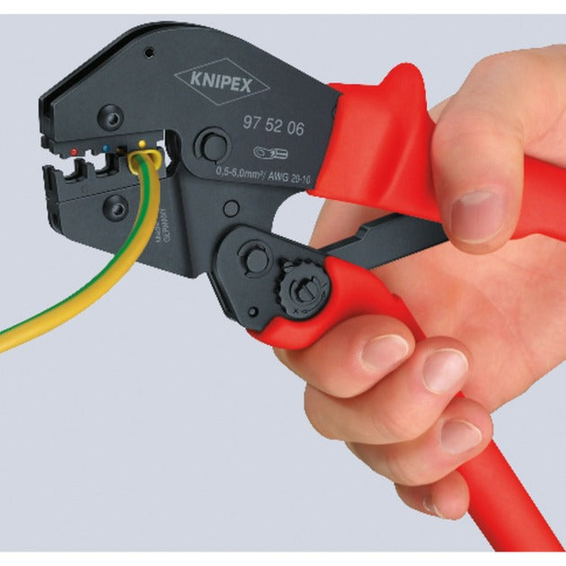 Knipex krimptang 97 52 06 (rood zwart, ovale krimp, openingsveer)