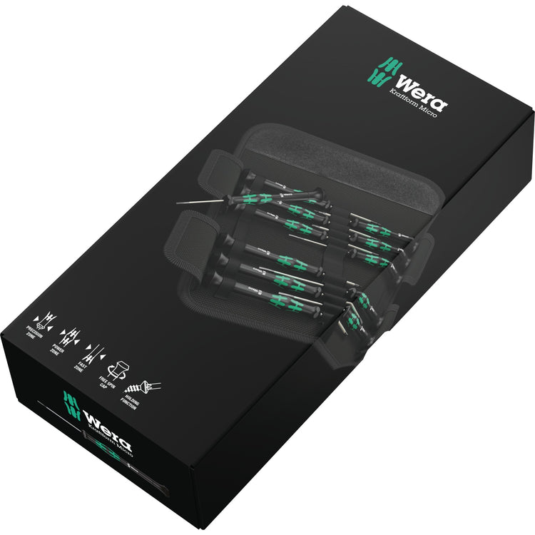 Wera kraftform 12sb1 micro-schroevendraaierset (zwart groen, voor elektrische apparaten)