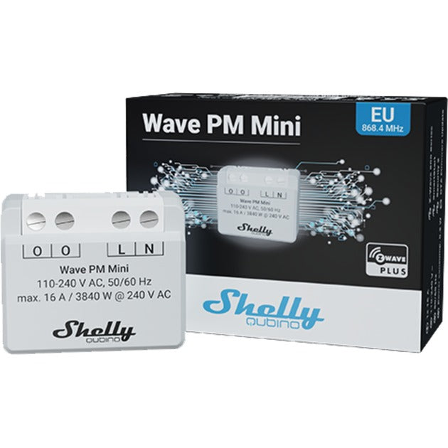Shelly qubino wave pm mini relais (lichtgrijs wit, 1-kanaals, z-wave)