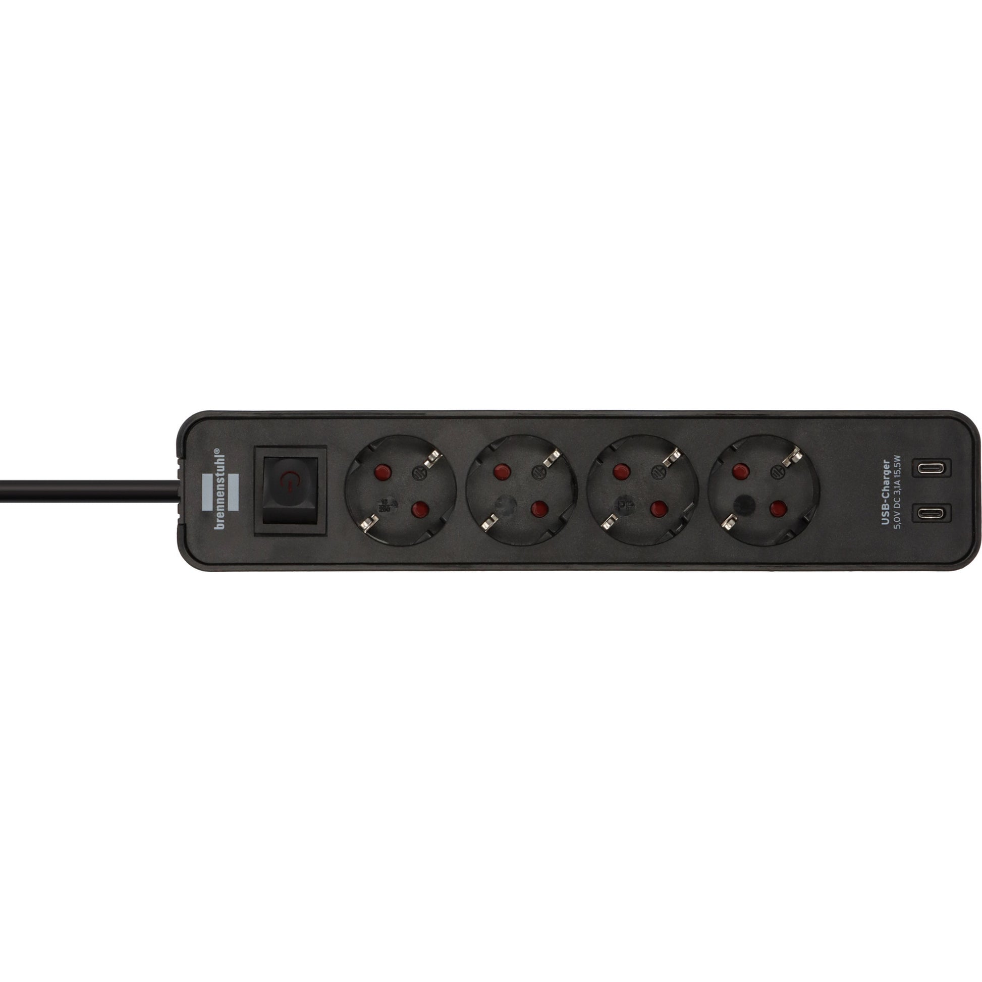 Brennenstuhl ecolor 4-voudige stekkerdoos met 2 usb-laadaansluitingen stekkerdoos (zwart, 2x usb-c)