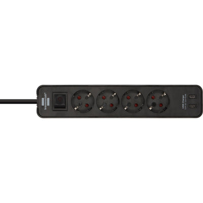 Brennenstuhl ecolor 4-voudige stekkerdoos met 2 usb-laadaansluitingen stekkerdoos (zwart, 2x usb-c)