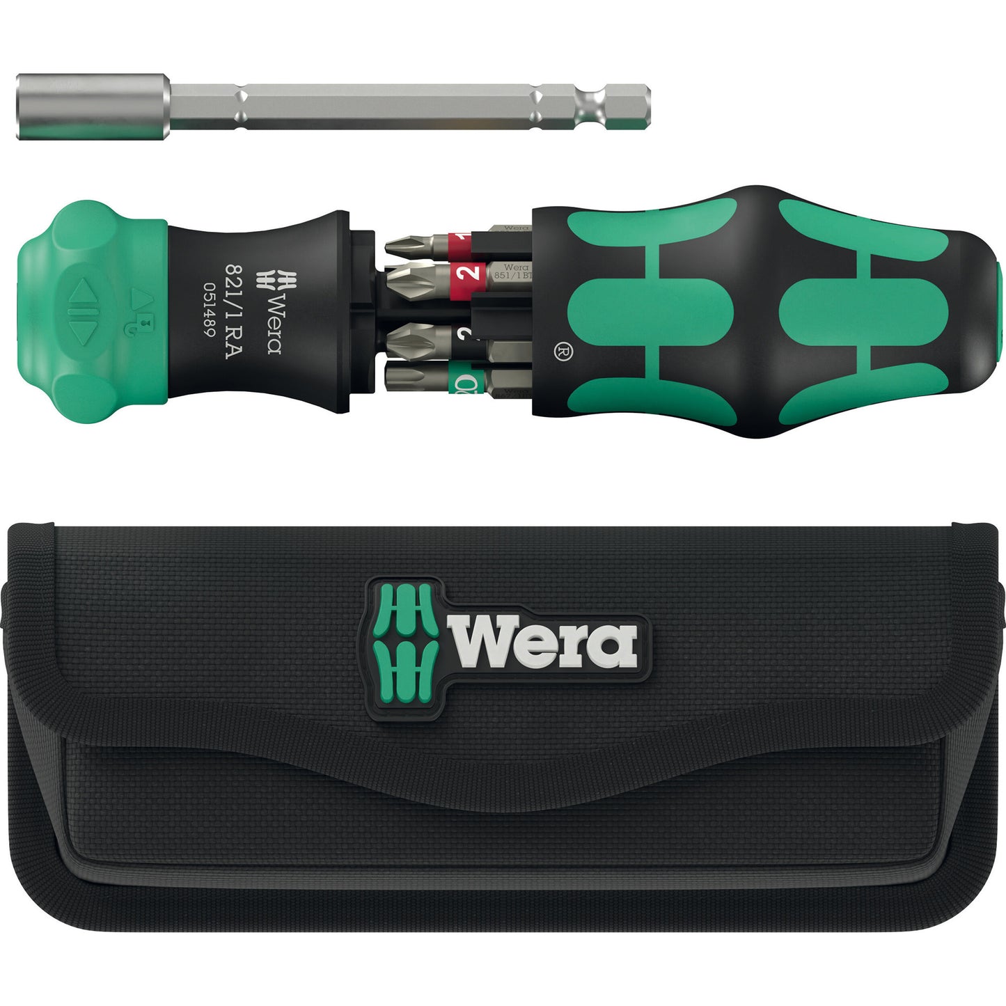 Wera kraftform kompakt 28 ra met etui, 6‑delig bitset (zwart groen)