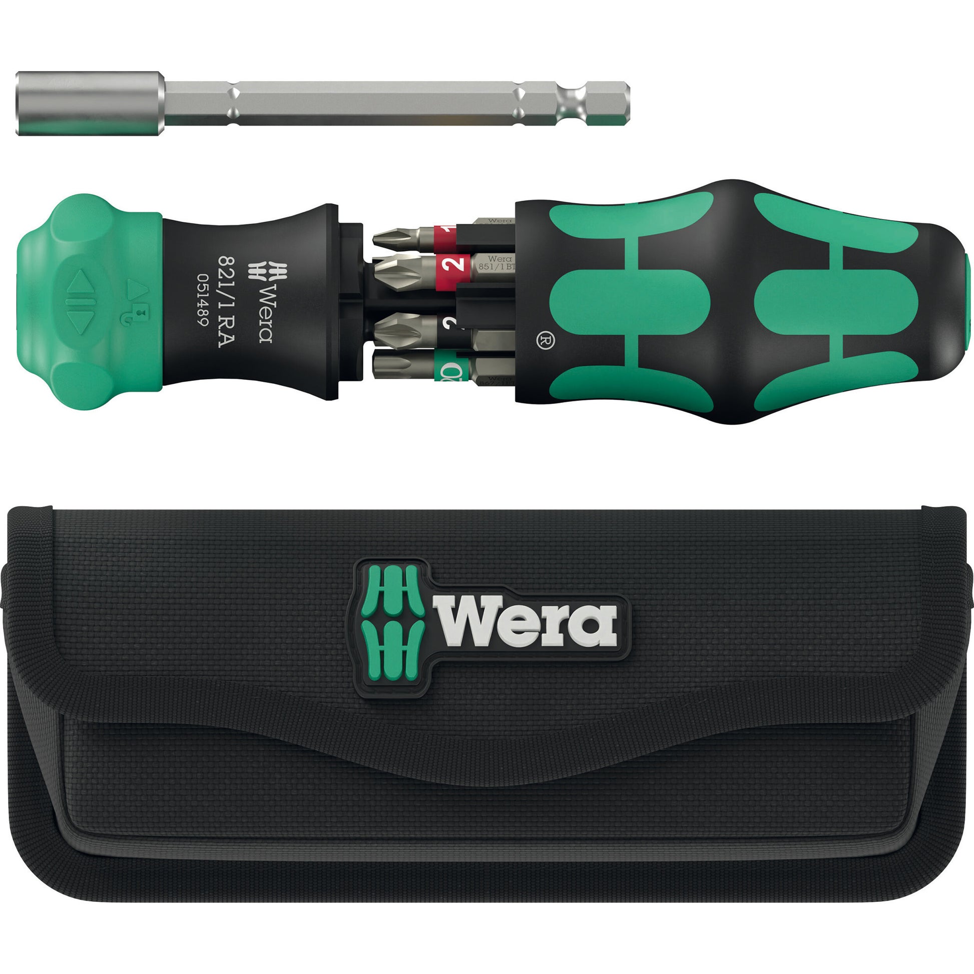 Wera kraftform kompakt 28 ra met etui, 6‑delig bitset (zwart groen)