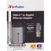 Verbatim usb 3.2 gen 1 adapter, usb-c > rj-45 (zilver zwart, 10cm, gigabit lan 10 100 1000 mbit s)