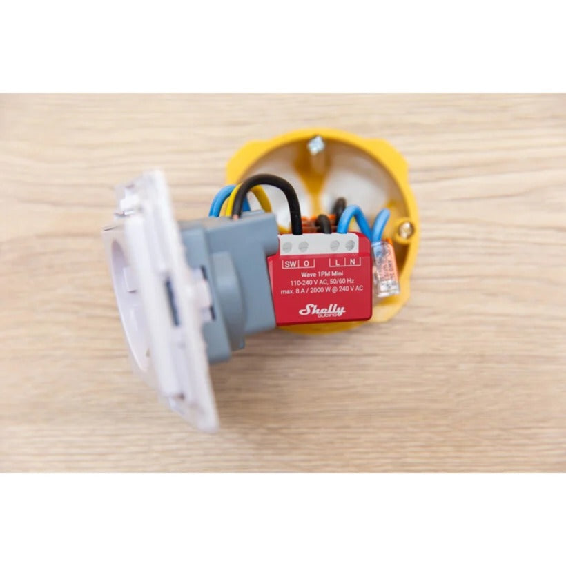 Shelly qubino wave 1pm mini relais (rood wit, 1-kanaals, z-wave)