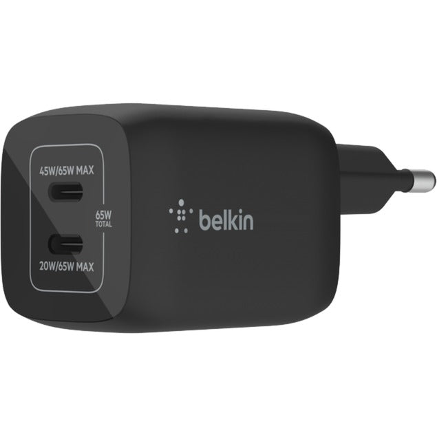 Belkin boostcharge pro 2-poorts usb-c gan-wandlader met pps (65 w) (zwart)