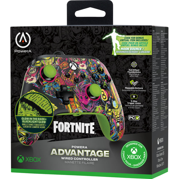 Powera advantage controller met kabel voor de xbox series x|s - fortnite: glow (neongroen, xbox series x|s, xbox one, pc)