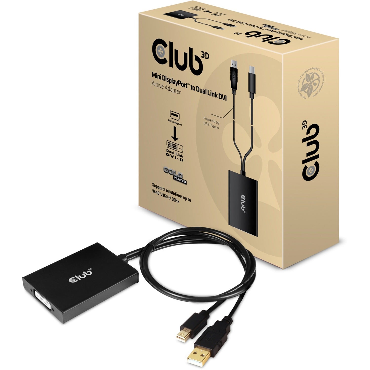 Club 3d mini-displayport 1.2 naar dual link dvi-d adapter (zwart, 0,6 meter)