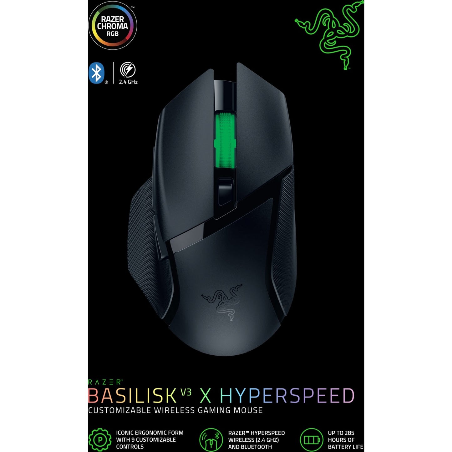 Razer basilisk v3 x hyperspeed gaming muis (zwart, 400 - 18000 dpi, hyperspeed wireless, bluetooth)