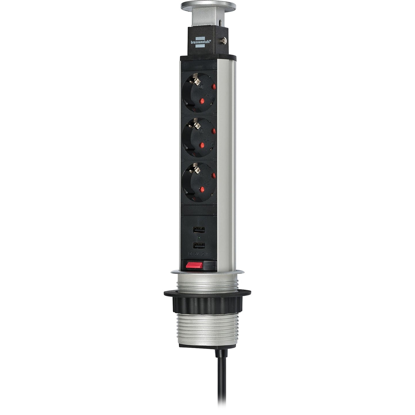Brennenstuhl tower power usb-charger stekkerdoos 3-voudig met dubbele usb-laadingang 2m h05vv-f 3g1,5 volledig verzonken in tafelblad