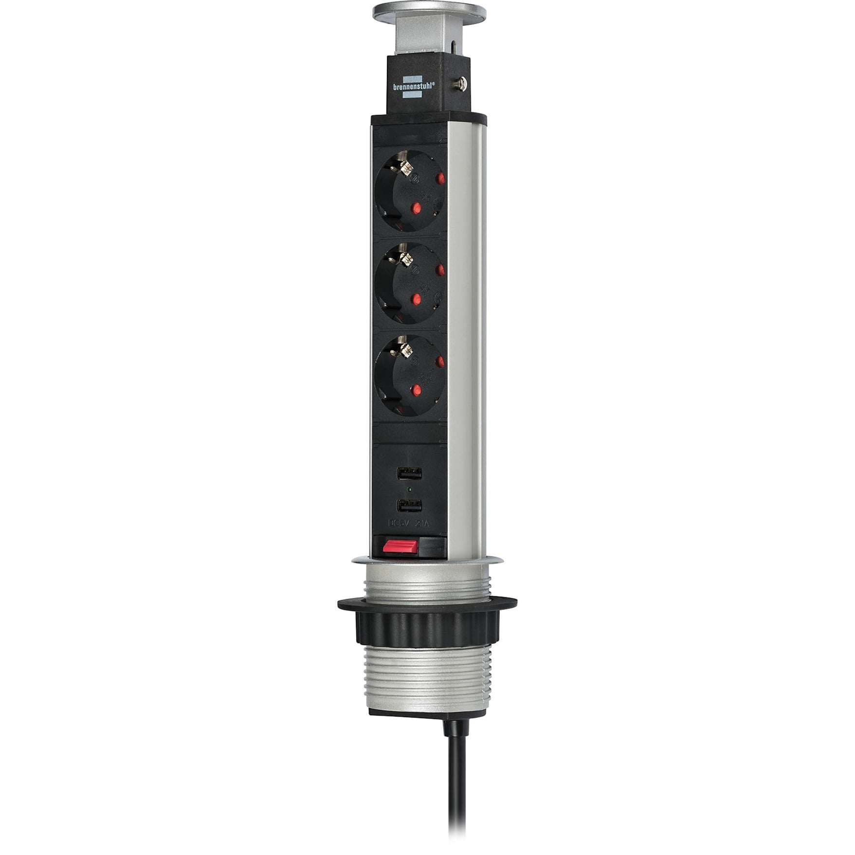 Brennenstuhl tower power usb-charger stekkerdoos 3-voudig met dubbele usb-laadingang 2m h05vv-f 3g1,5 volledig verzonken in tafelblad
