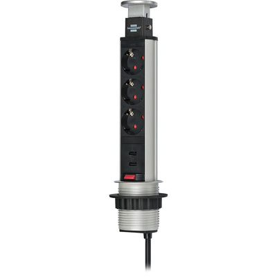 Brennenstuhl tower power usb-charger stekkerdoos 3-voudig met dubbele usb-laadingang 2m h05vv-f 3g1,5 volledig verzonken in tafelblad