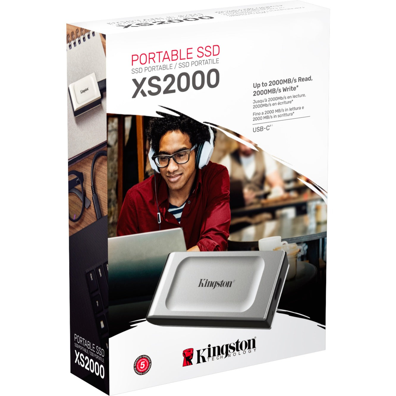 Kingston xs2000 portable 4 tb externe ssd (zilver zwart, sxs2000 2000g, usb-c 3.2 (20 gbit s))