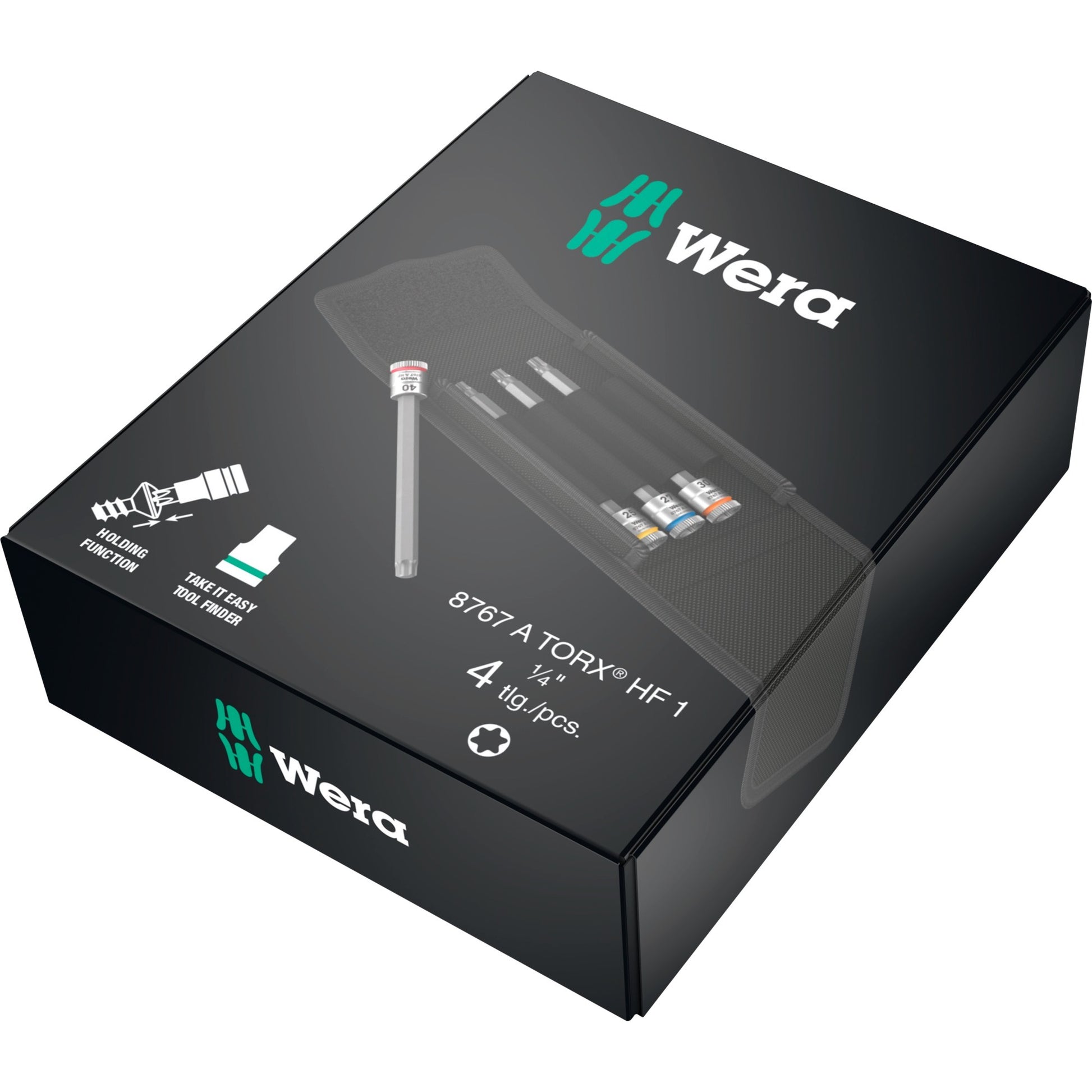 Wera 8767 a torx® hf 1 zyklop bitdoppen set torx dopsleutel (zwart zilver, 4-delig, met vasthoudfunctie, 1 4 -aandrijving)