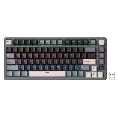 Royal kludge m75 draadloos gaming toetsenbord (us lay-out, phantom, brown switch, 75%, rgb, hot swap, 2.4 ghz usb-c bluetooth)