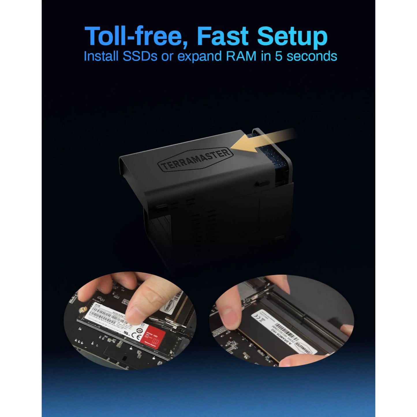 Terramaster f6-424 max nas (zwart, 2x 10gbe, usb, hdmi)