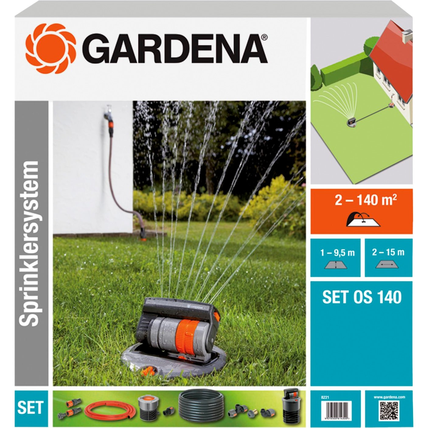 Gardena complete set met verzonken zwenksproeier os 140 sprinklersysteem (grijs oranje, 8221-20)