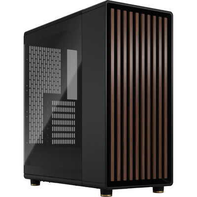 Fractal design north midi tower behuizing (zwart houtkleur | 2x usb-a | 1x usb-c | tempered glass)