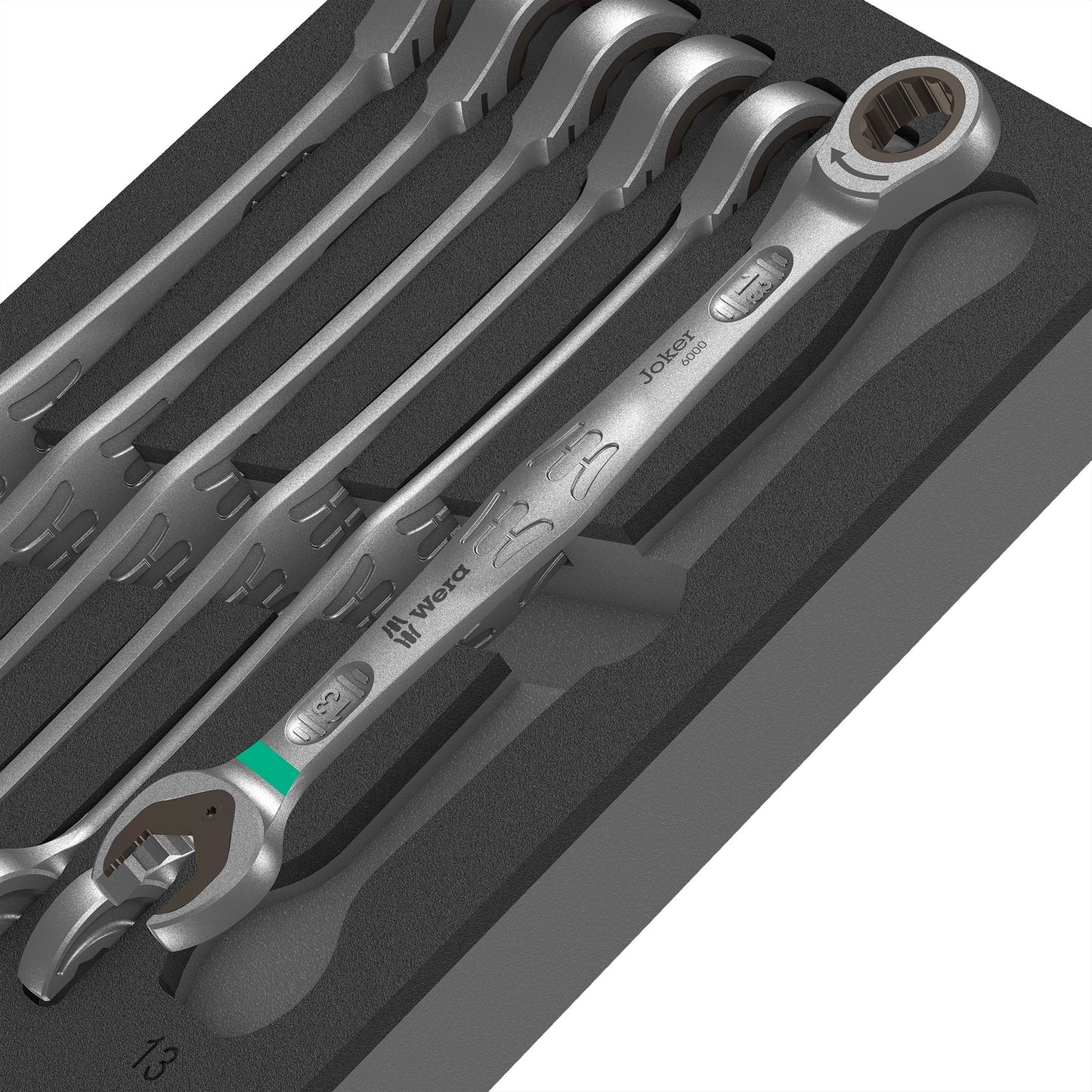Wera zelfaanpassende steeksleutel 6000 joker set 1 gereedschapsset (zwart grijs, combinatie ratelsleutelset, in schuimrubberen inzet voor werkplaatswagen)