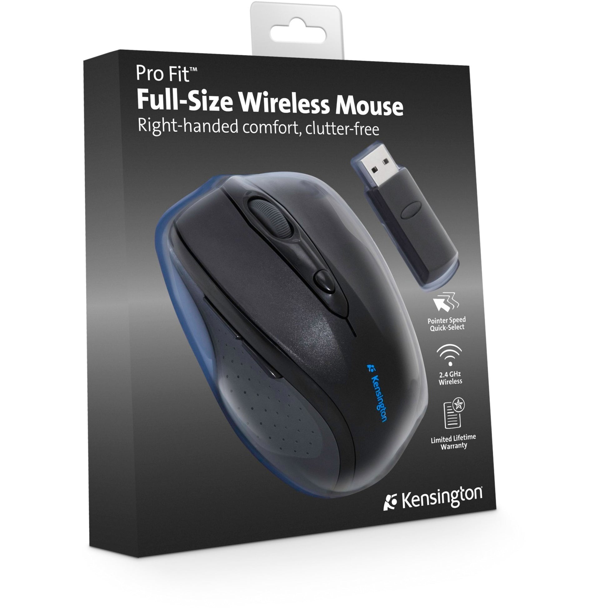 Kensington pro fit wireless full size muis (zwart, 800 - 1600 dpi)
