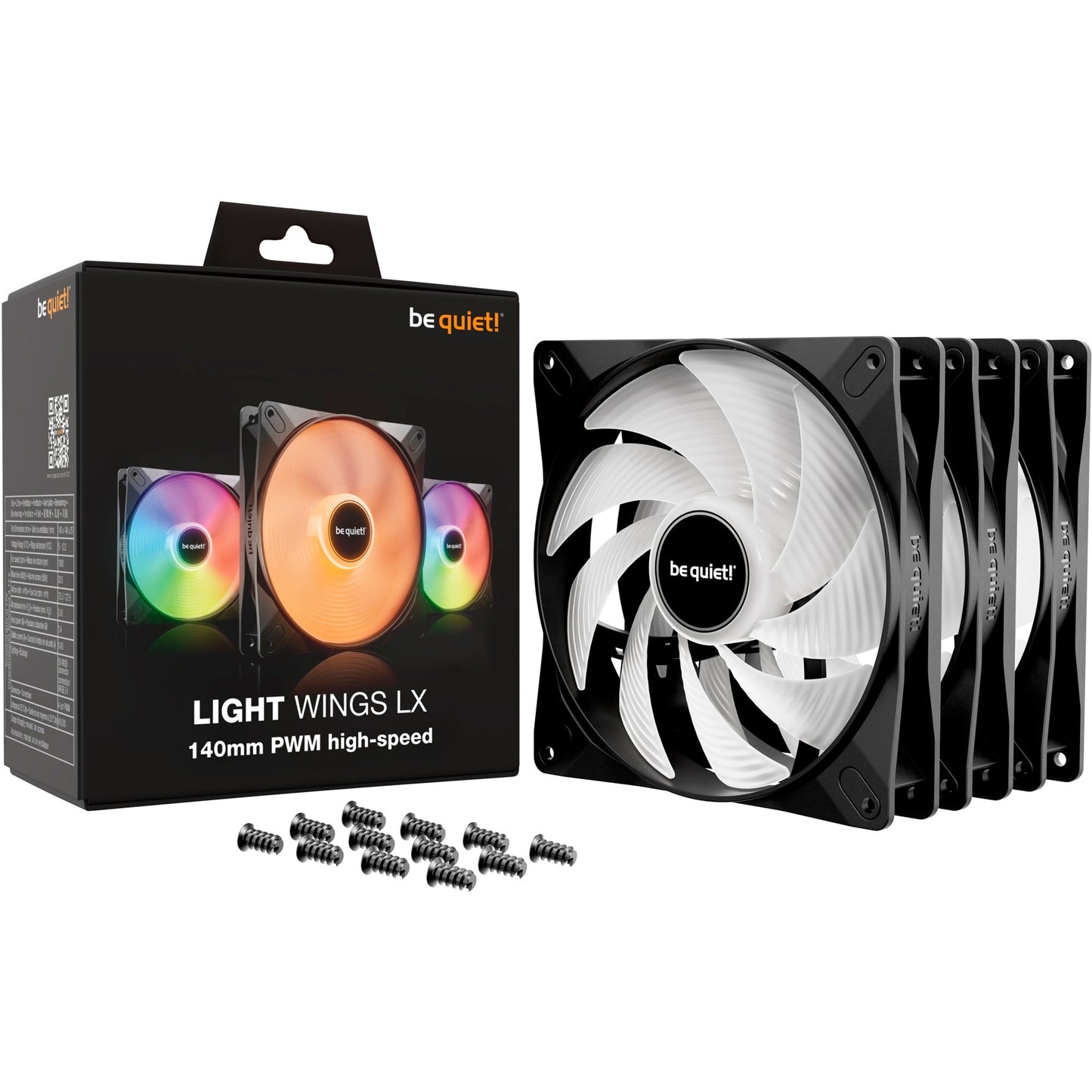 Be quiet! light wings lx pwm high-speed rgb case fans (zwart, 3 stuks, 140 x 140 x 25 mm)