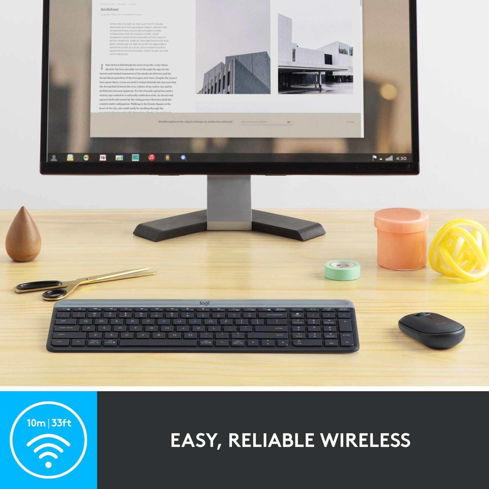 Logitech mk470 slim draadloze desktopset (zwart, us-international lay-out (qwerty), scissor switches, 100%, 1000 dpi)