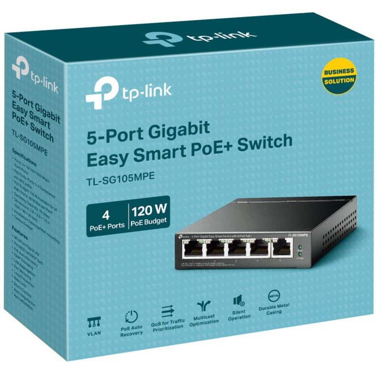 Tp-link tl-sg105mpe 5-port gigabit easy smart switch met 4-port poe+ (120w poe met 30w per poort)