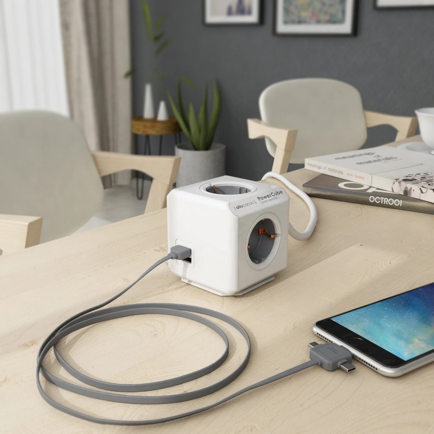 Allocacoc powercube | extended usb | stekkerdoos stekkerdoos (wit grijs)
