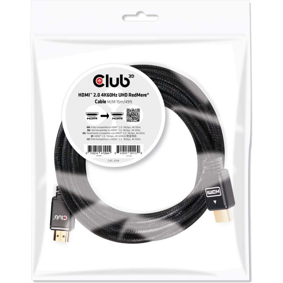 Club 3d hdmi 2.0 redmere kabel (zwart, 15 meter, 4k)