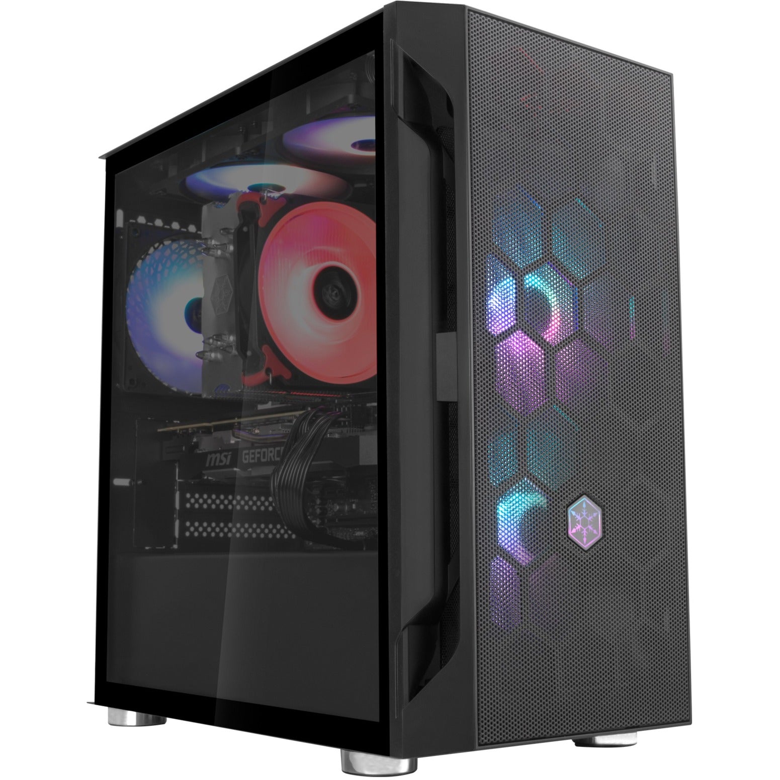 Silverstone sst-fah1mb-g midi tower behuizing (zwart | 3x usb-a | tempered glass)