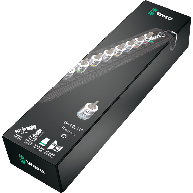 Wera riem a3 torx hf zyklop bitmoerenset met houderfunctie, 1 4 aandrijving dopsleutel (zwart zilver)