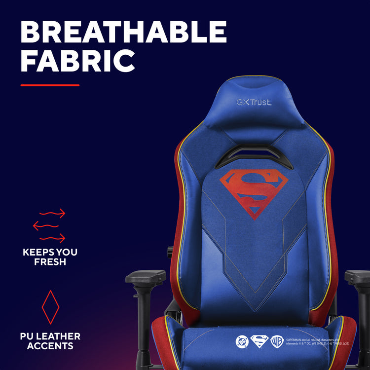 Trust gxt 721sm ruya pro superman gaming stoel (blauw rood)