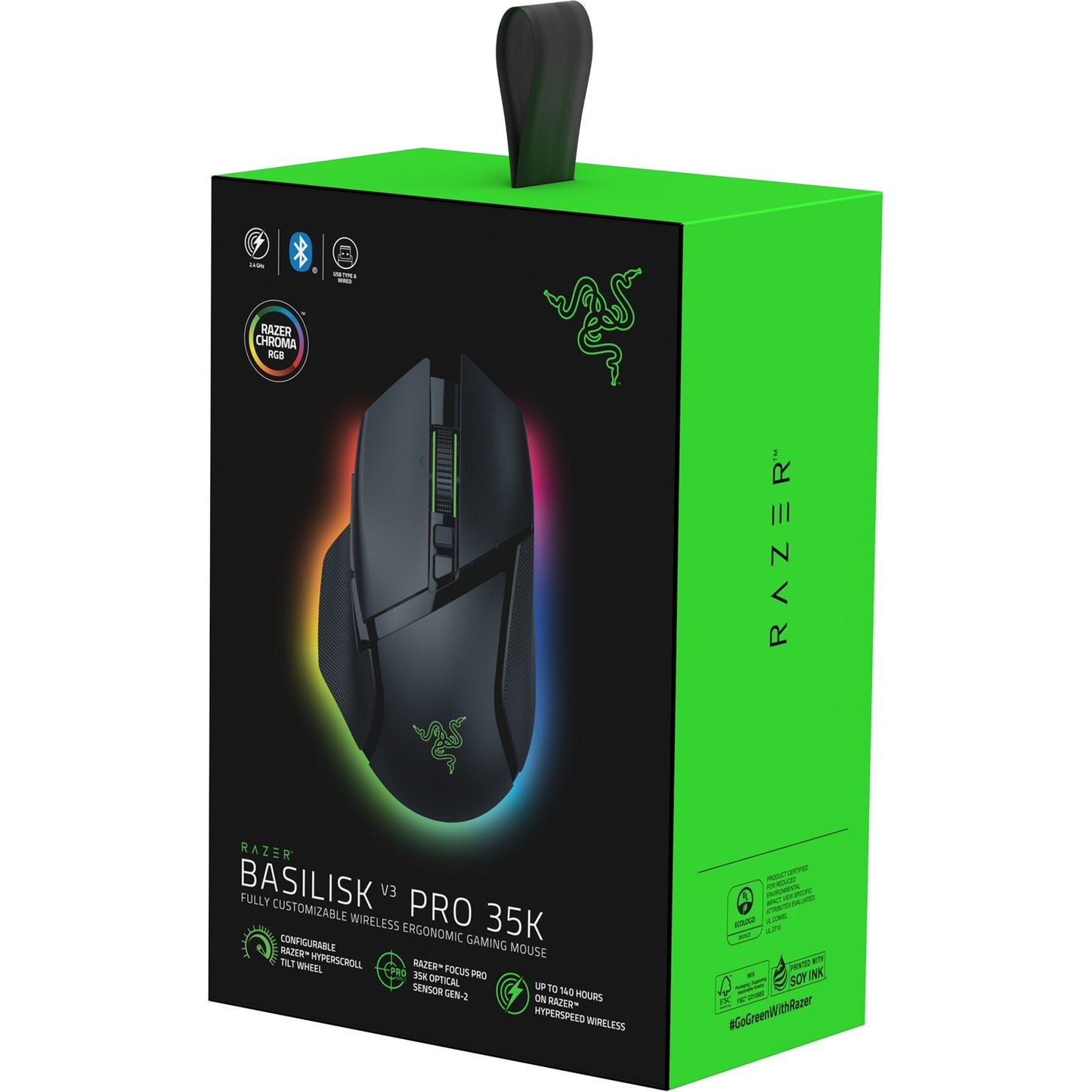 Razer basilisk v3 pro 35k gaming muis (zwart, usb bluetooth hyperspeed wireless, 35000 dpi, chroma rgb)
