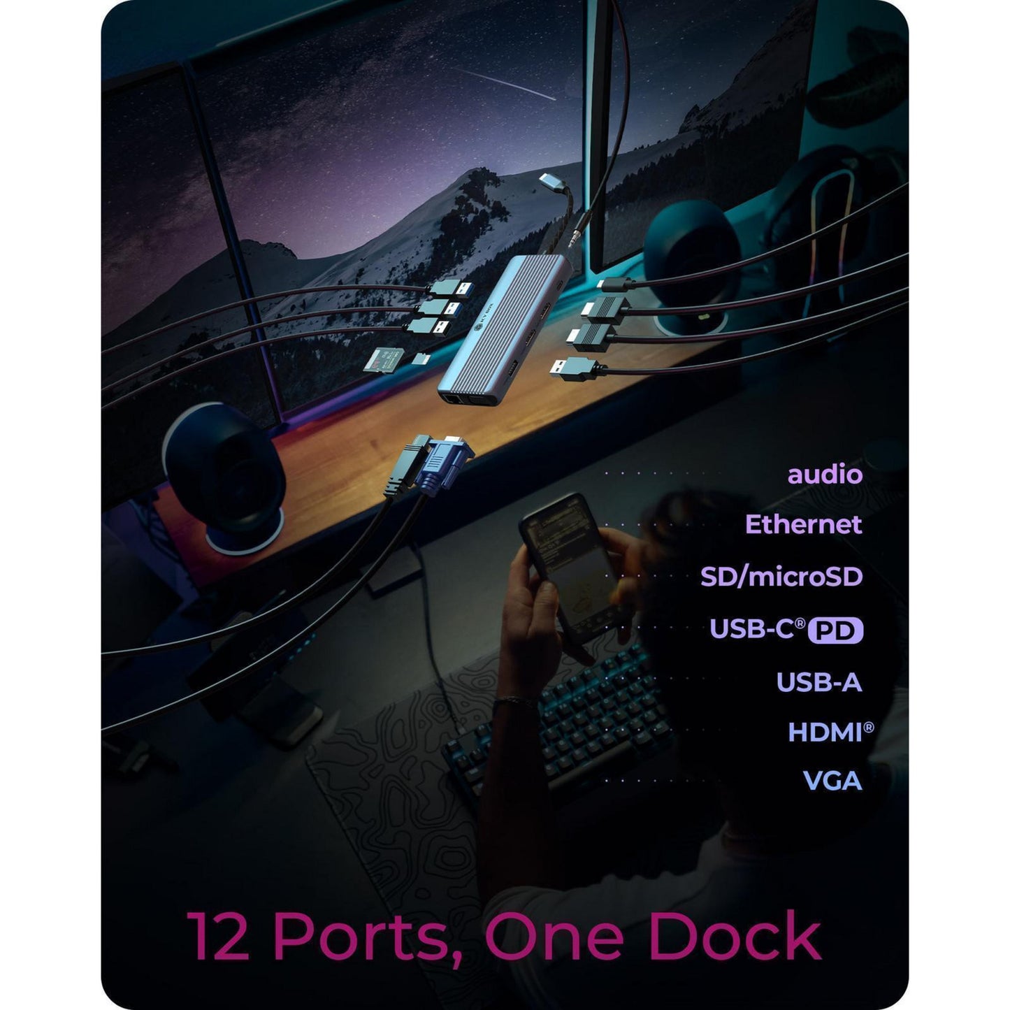 Icy box ib-dk4062-cpd 12-in-1 dockingstation (aluminium)