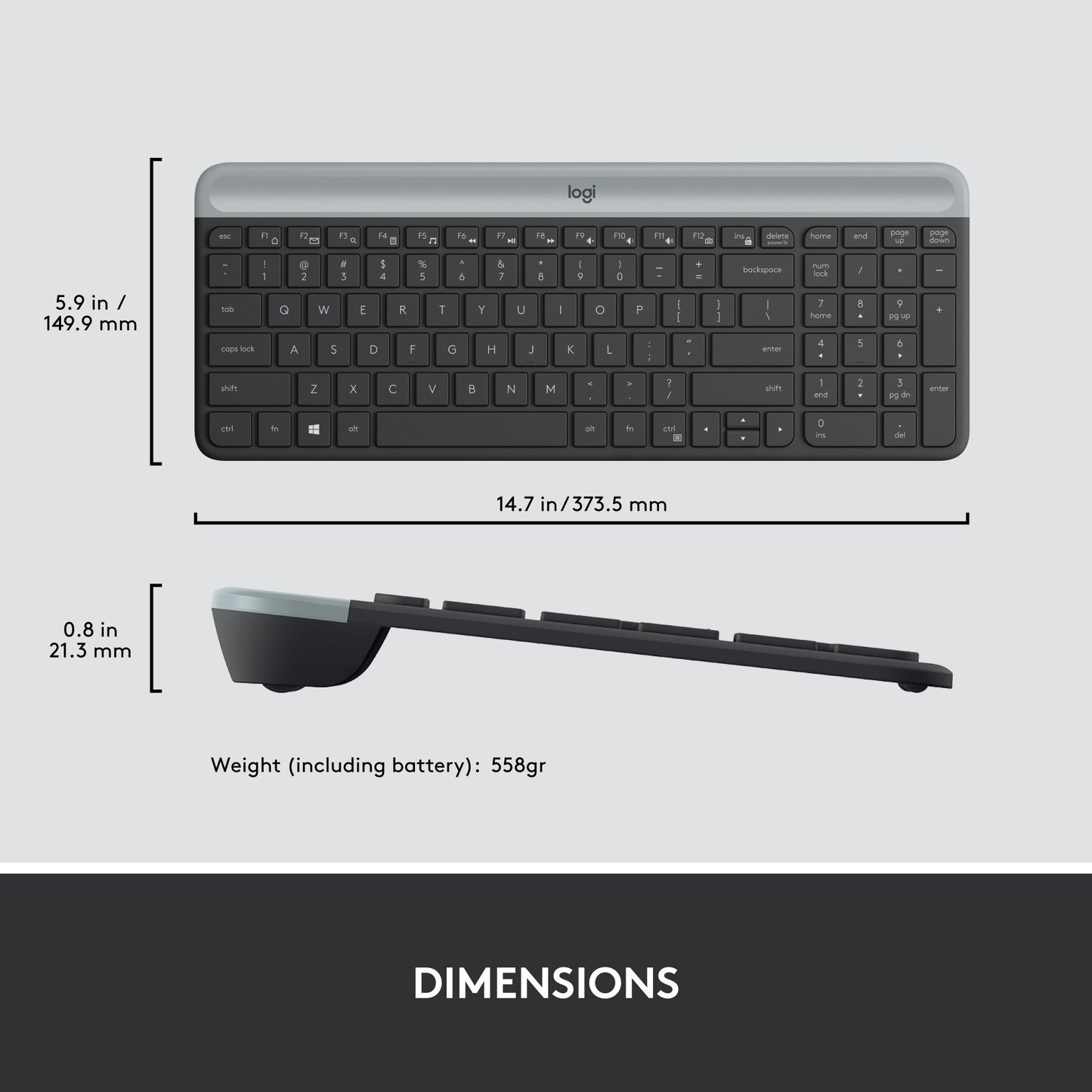 Logitech mk470 slim draadloze desktopset (zwart, us-international lay-out (qwerty), scissor switches, 100%, 1000 dpi)
