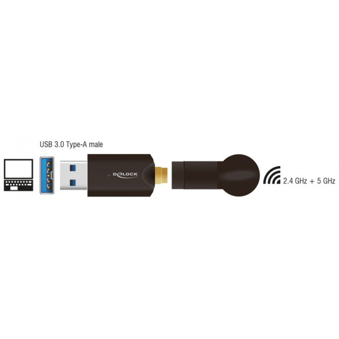 Delock usb 3.0 dualband wlan stick antenne (zwart)