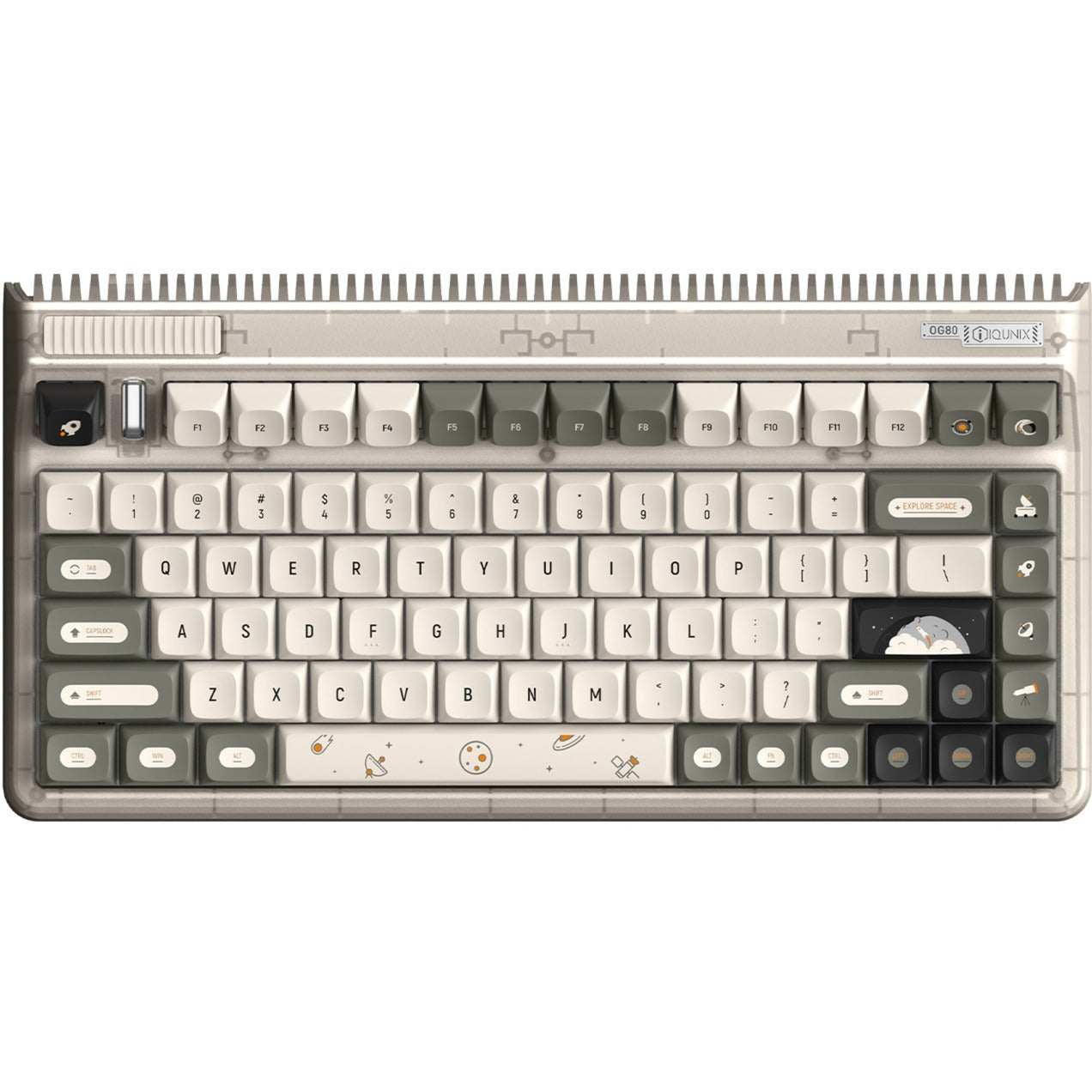 Iqunix og80 hitchhiker wireless mechanical keyboard (grijs, us lay-out (qwerty), cherry mx silent red, 80% (tkl), rgb leds, hot-swappable, pbt, 2.4ghz | bluetooth 5.1 | usb-c)